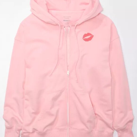 AE x Mean Girls Oversized Zip-Up Pink Hoodie sz M On Wednesdays We Wear Pink NWT - Picture 5 of 9
